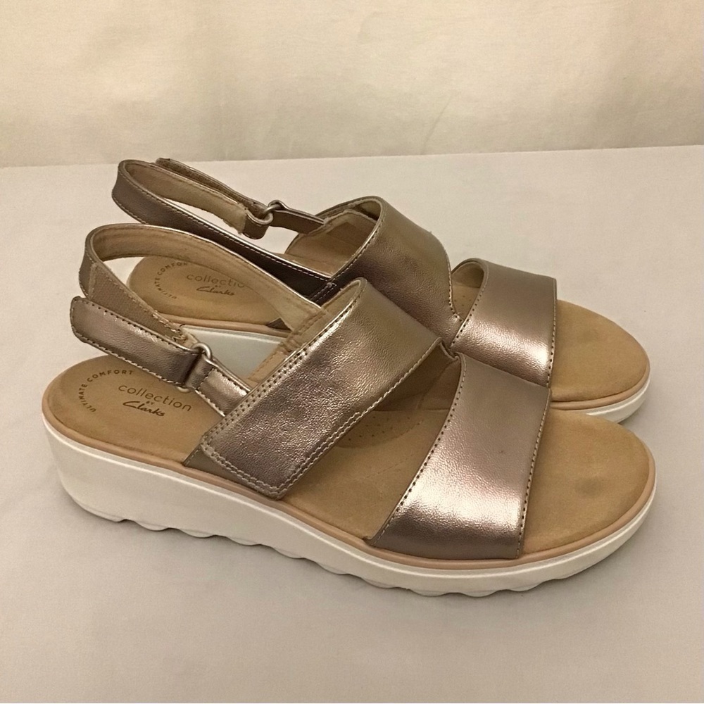 Clarks 10 Jillian Pearl Wedge Sandals Women’s Comfort Shoes Metallic Pewter - Picture 3 of 12